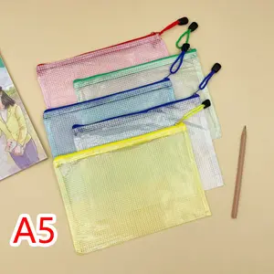 5 pieces/10 pieces color mesh zipper bag A5 size PVC file bag office supplies office desk organize storage, for documents, receipts, school supplies, travel accessories, school office homework travel storage bag multi color Zipper Pouches