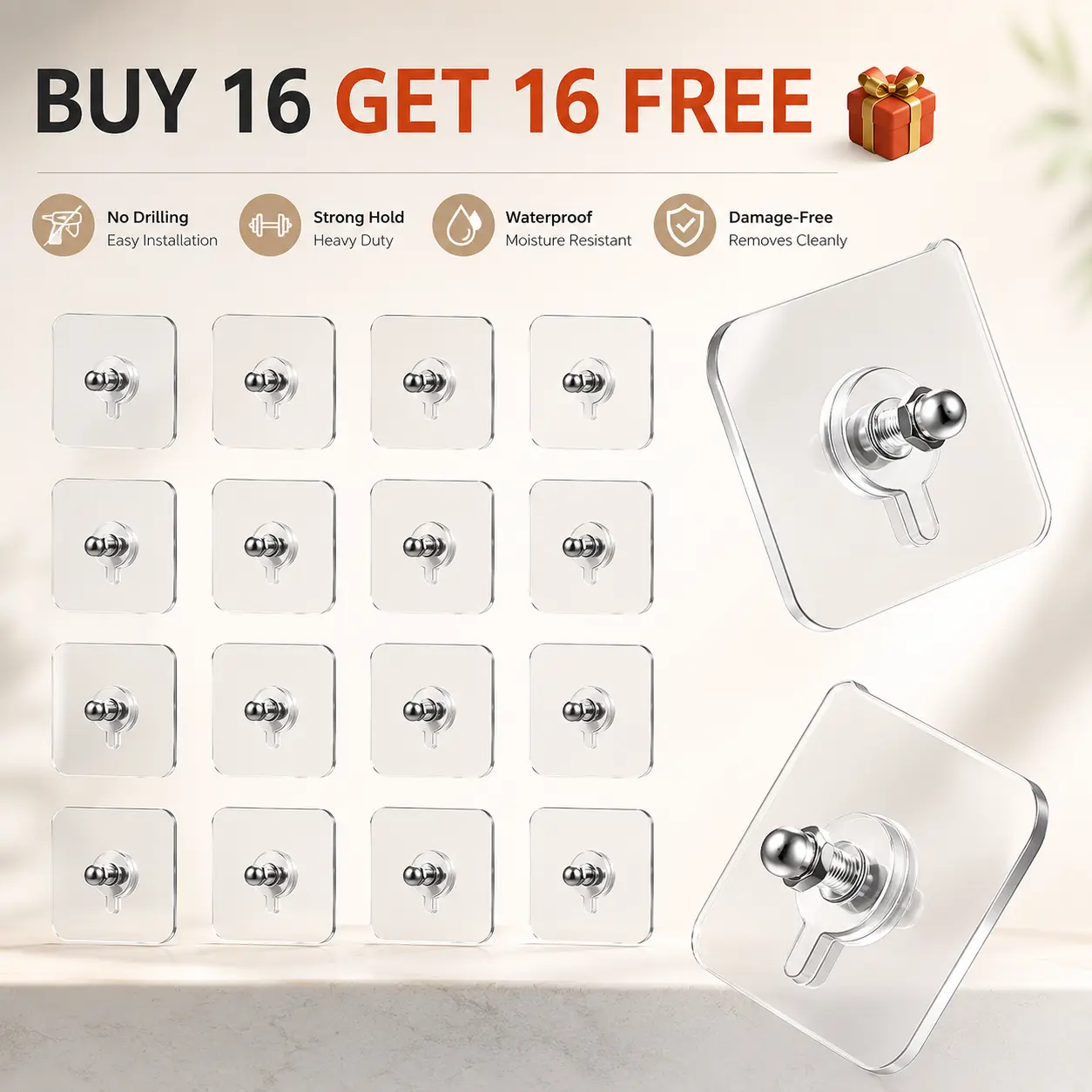 【BUY 16 Get 16 Free】No-Drill Screw Stickers, Strong Adhesive No-Nail, No Drilling Required Adhesive Wall Hooks Wall Mount Screw Hooks Picture Hangers , AdhesiveShower Hooks, Home Organizer for Kitchen BathroomAccessories, Hooks for Walls No Damage