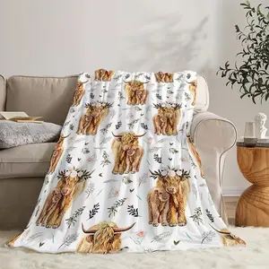 Soft & Reversible Cozy Cow Print Flannel Throw Blanket - Machine Washable, All-Season Comfort for Couch, Bed, Travel - Blanket for Bed