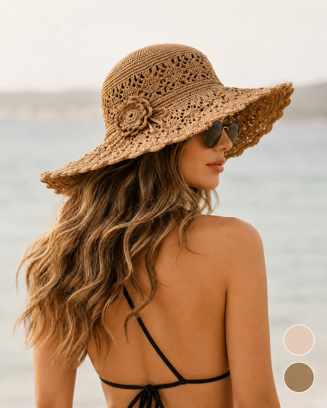 Handmade Crochet Wide-Brimmed Sun Hat, Lightweight Design—Featuring an extra-large brim that shades half the face,  perfectly capturing that effortless vacation vibe. beach,summerwi Fashion Hats Casual Outdoor Hat