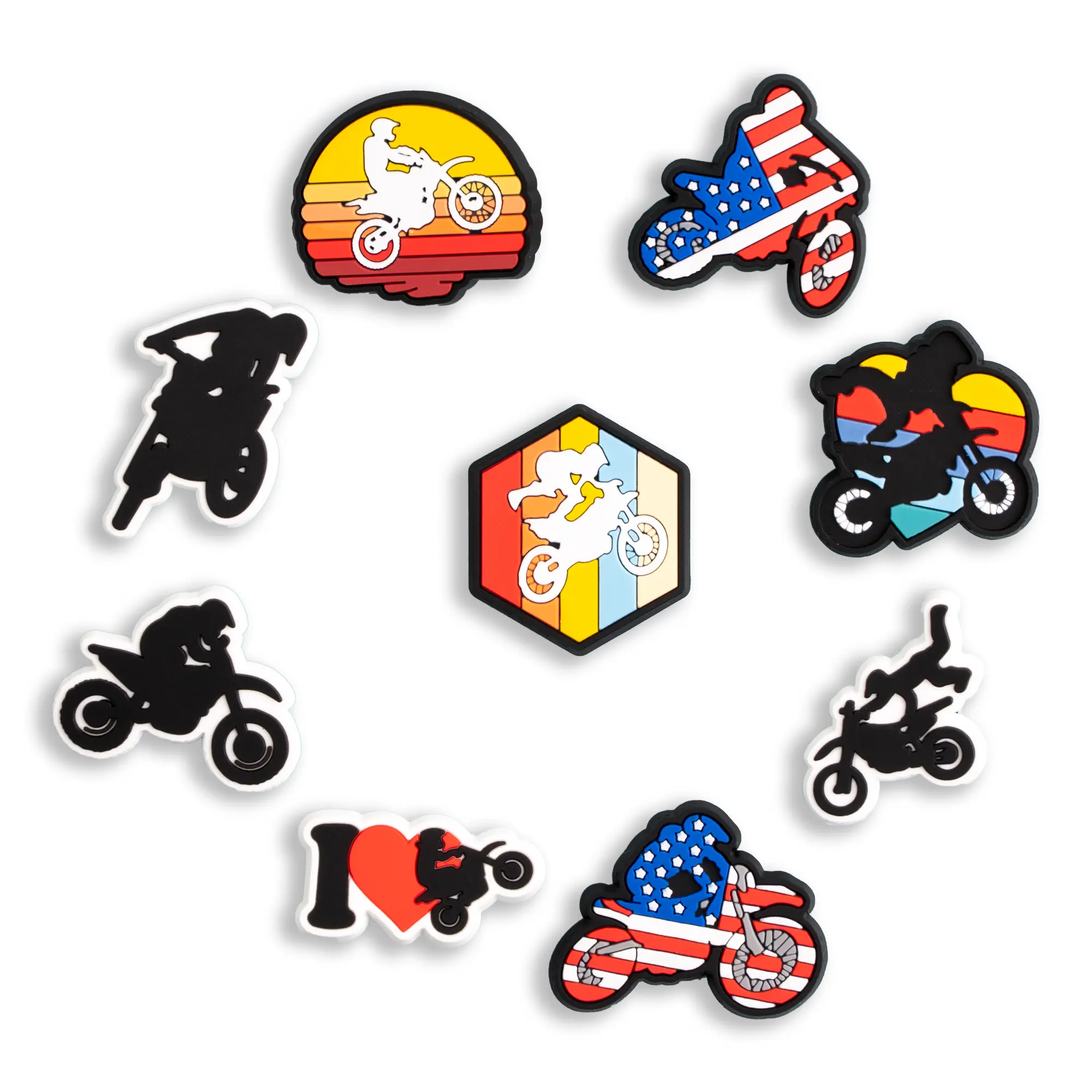 Dirt Bike Shoe Charms Dirt Bike 9PCS Shoes Charm PVC Clog Pins Accessories Party Favors Birthday Gifts Holidays Decoration for Boys Men Girl
