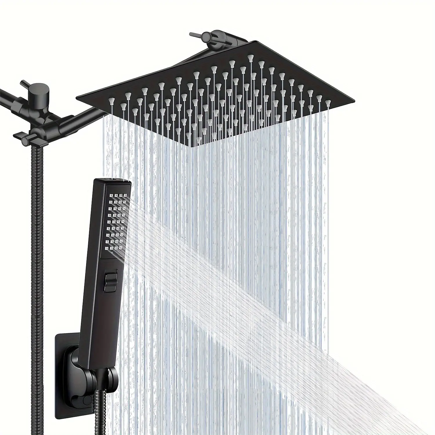 8-in Square High Pressure Rain Shower Head with Handheld Spray Set, Includes Extension Arm, Hose, and Shower Holder, High Pressure Shower Heads