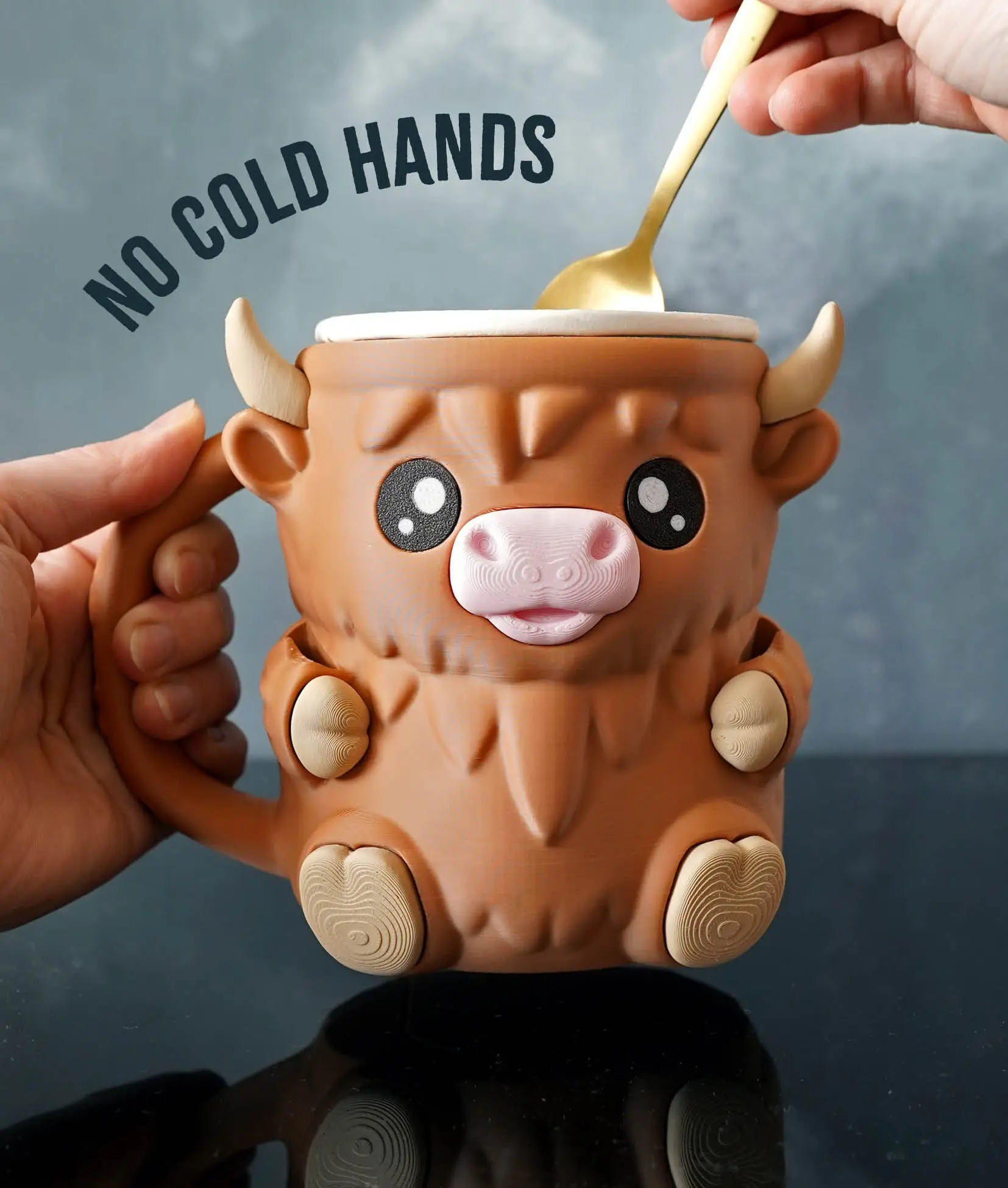 🐮 Ferdinand, the Highland Cow Ice Cream Pint Holder – 3D Printed Cutie with Spoon Slots & Secret Snack Drawer! 🍨 Drinkware Handmade