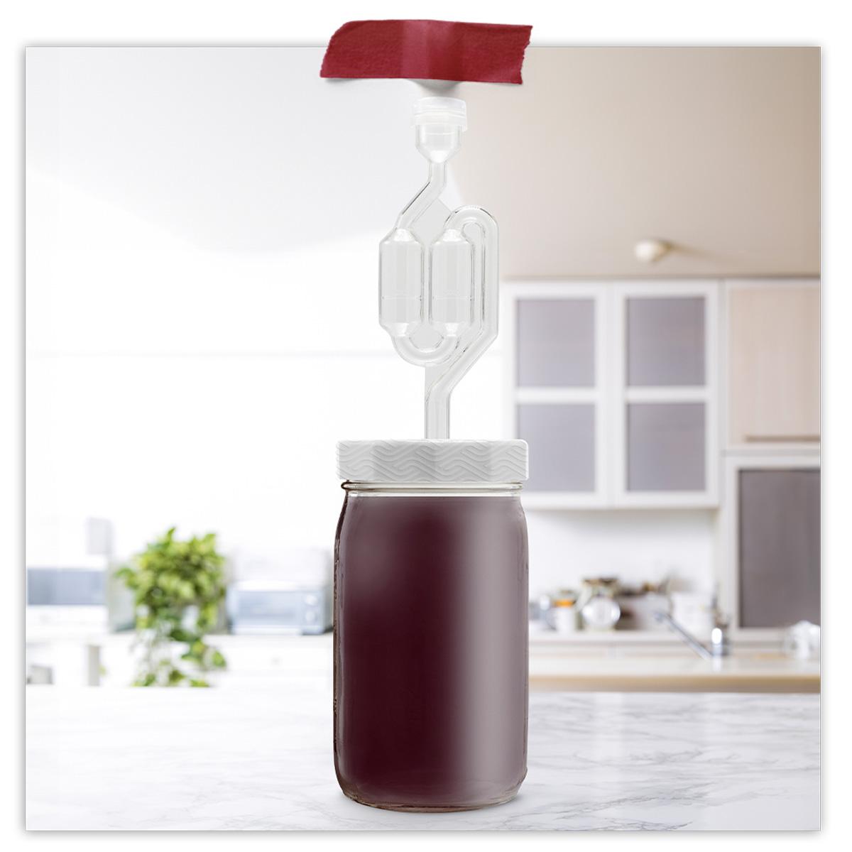 Fermentation Lids with S Airlocks for Wide Mouth Mason Jars - 4 Pack