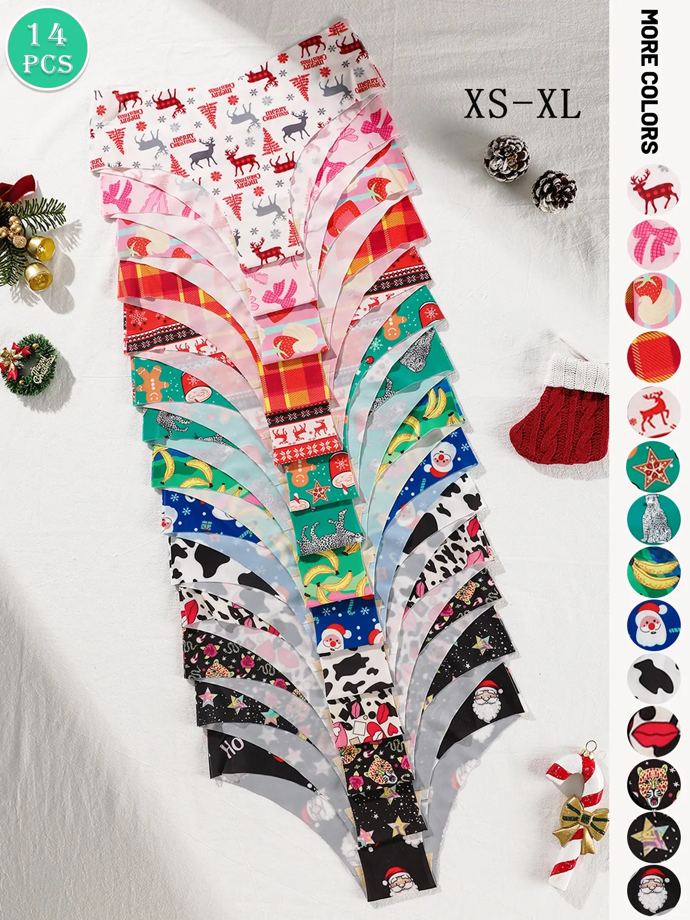 10/14 Pcs Women's Christmas Themed Triangle Briefs Panties, Soft Skin-Friendly Low Waist Underwear, Ideal for Yoga, Fitness, Dance, Hiking, Holidays