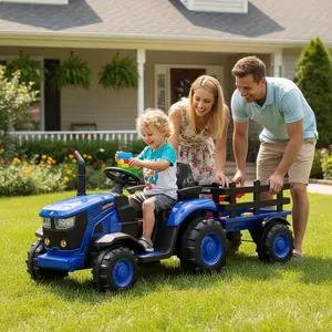 Summervibes Flash sale toy items 12V Kids Ride-On Tractor (Ages 3-8, 66Lbs Max Weight) with Detachable Trailer, Remote Control, LED Lights, USB Music, 7Ah Battery, Dual 35W Motors, 2.17 MPH Speed, Safety Belt, 3-Gear Shift (Red, Yellow, Green Options)