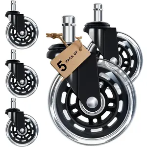 5 Pack 3 Inch Rubber Replacement Office Chair Wheels, Universal Fit Heavy Duty Caster Wheels, Quiet & Smooth Rolling for Hardwood & Carpet Floors, Fits 98% of Chairs