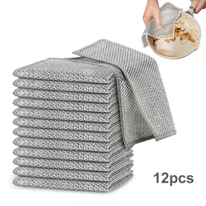 12 Counts Dishwashing Rags,Multipurpose Non-Scratch Wire Dishcloths for Wet and Dry Use, Reusable Wire Cleaning Cloths for Kitchen,Sinks,and Pans Silver Removable, Washable & More