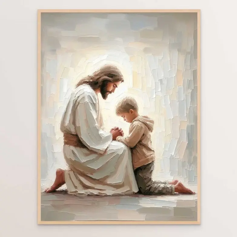Jesus and Little Boy Praying, Christian Wall Art, Jesus Art, Bible Verse Wall Art, Jesus and Kids, Jesus Painting, catholic, Faith Art, LDS Religious, nursery wall decor, Home Decor