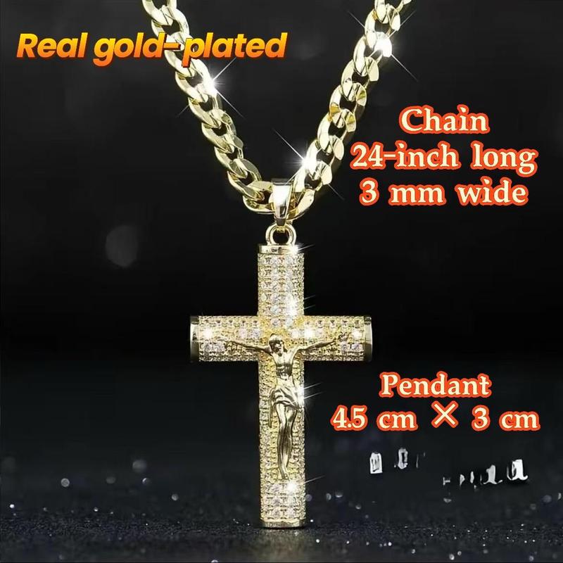 Unisex Christian Style Copper Necklaces - 60cm Gold Crystal, Silver Rhinestone, Divine Redemption Design, Daily Fashion Costume Jewelry for Women, Men's Jewelry