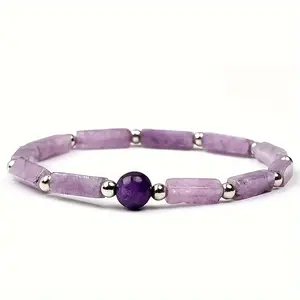 1pc Exquisite Natural Amethyst Gemstone Link Bracelet - Elegant Decoration Jewelry for Women and Men, Perfect Gift Idea for Any Occasion