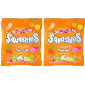 Smarties Squashies Mixed Fruit Flavor - Peanut Free, Gluten Free & Fat Free Gummy Candy - Perfect for Birthday & Halloween Party Favors chewy candy - 5 oz Candy Bags (Pack of 2)
