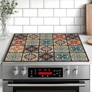 Moroccan Tile Pattern Non-Slip Rubber Grill Mat, Stove Panel Protector, Perfect for Home Kitchen Decor, Multi-Purpose Stove Cover