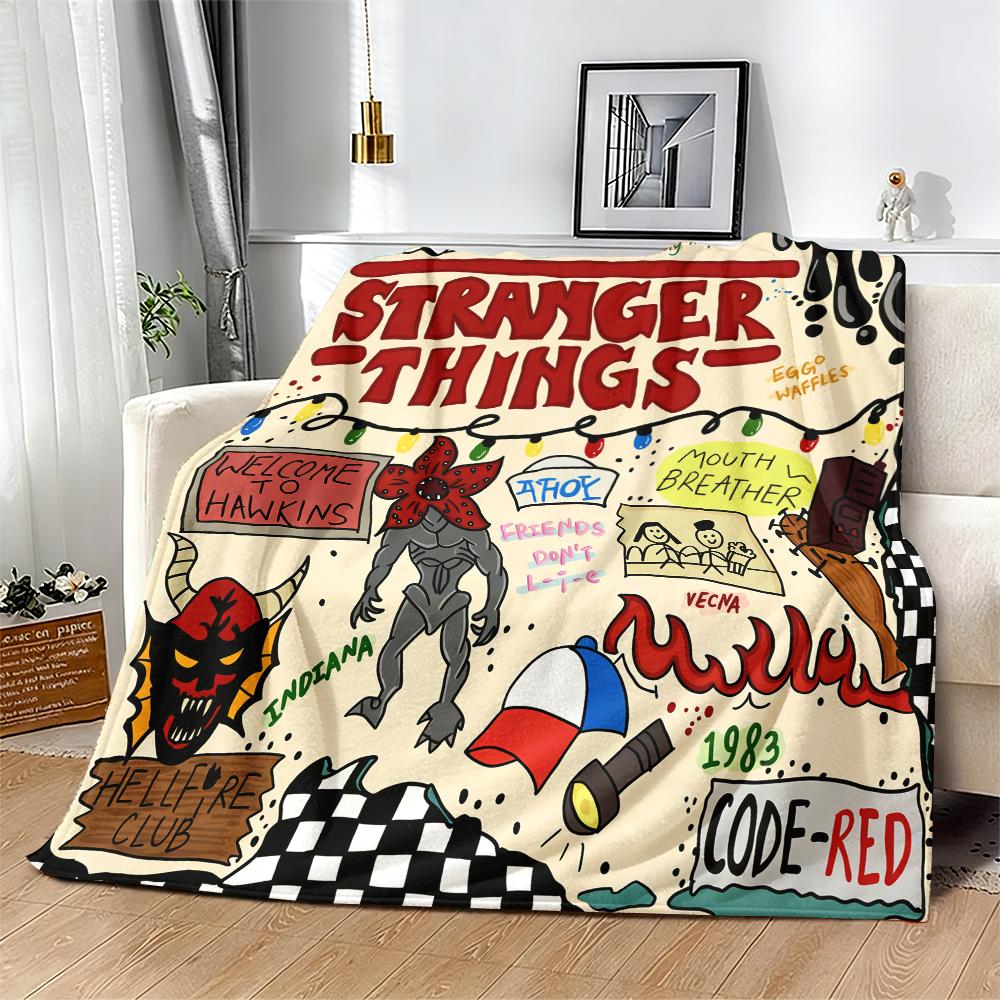 Stranger Things Flannel Blanket | Cozy Hawkins-Inspired Throw for Nostalgic Fans | Soft & Warm for Couch, Bed, and Movie Nights Suitable for all four seasons This is the best gift for couples, children, parents and friends, and it can express deep love.