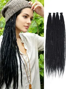 Dreadlock Extensions Braiding Hair 4 Pack(40Strands) Thin 0.6cm Dreadlock Handmade Hip-Hop Style Dreadlocks Extensions 24 Inch Synthetic Heat Resistant Hair Extension
