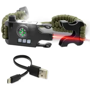 Tactical Survival Wristband Bracelet Emergency Gear Kit with Laser Infrared SOS LED Flashlight UV Lamp Compass Rescue Whistle