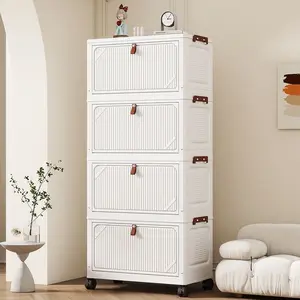 Large Capacity Foldable Multilayer Storage Cabinet, Plastic Clothes Organizer Box for Home Closet, Open Door Design, Ideal for Blankets & Clothing, Collapsible Storage Organizer