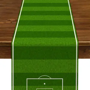 Linen Soccer Table Runner, Sports Table Decor for Boys' Soccer Birthday Parties, Farmhouse-Style Rustic Tablecloth for Home Kitchens and Dining Rooms