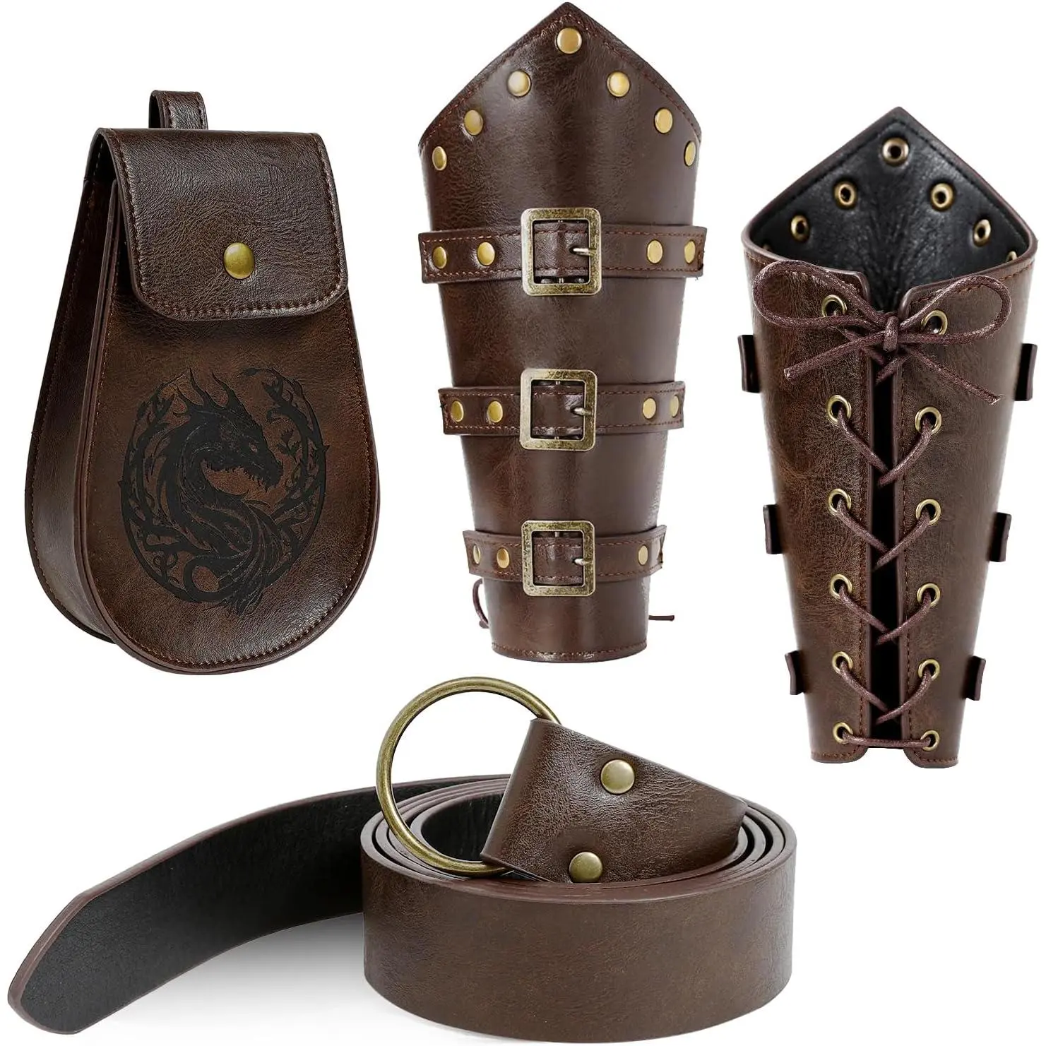 3 count Renaissance Accessories -  Renaissance Belt, Medieval Pouch & Leather Bracers for Halloween