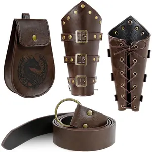 3 count Renaissance Accessories -  Renaissance Belt, Medieval Pouch & Leather Bracers for Halloween