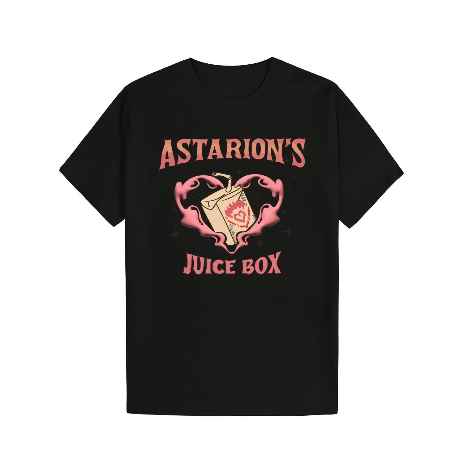 Men's Slim-Cut Graphic T-Shirt with Astarion Juice Box Print, 100% American Cotton, Casual Short-Sleeve Crew Neck Top with Pleated Cuffs, Double Pleats, Soft Breathable Fabric, Cold Wash Machine Washable, All Seasons Streetwear