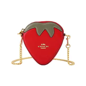 Coach Strawberry-Shaped Leather Crossbody Bag with Gold Logo – Women’s Red Handbag