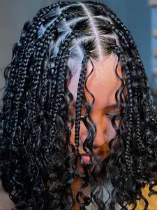 18 Inch Black Braided Lace Wigs for Women, Gorgeous Fluffy Wigs with Baby Hair Bangs, Synthetic Curly Wigs for Party, Daily Use