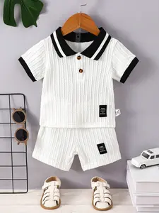Toddler Boys Polo Shirt Set Short Sleeve Knit Breathable Kids Summer Outfit Baby Clothes