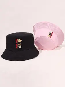 Cartoon Bear Printing Reversible Bucket Hat, Casual Holiday Beach Sun Hat for Travel, Fashion Accessories for Women & Men