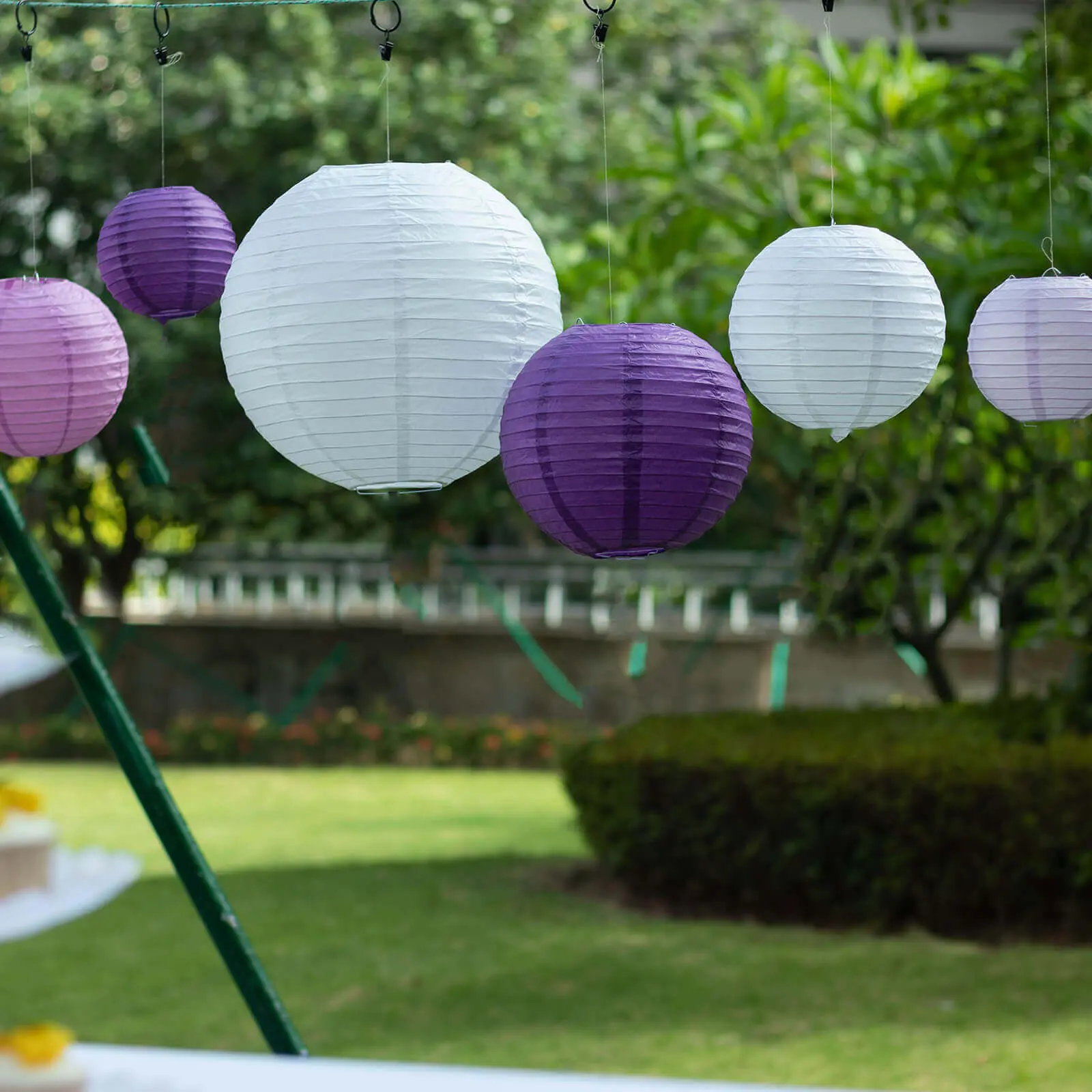 Mixed Purple White Hanging Paper Lanterns Set (8 Pcs, Assorted Sizes 6in-14in) - Festive Party Decoration, Chinese Round Lanterns for Lighting Up Your Space