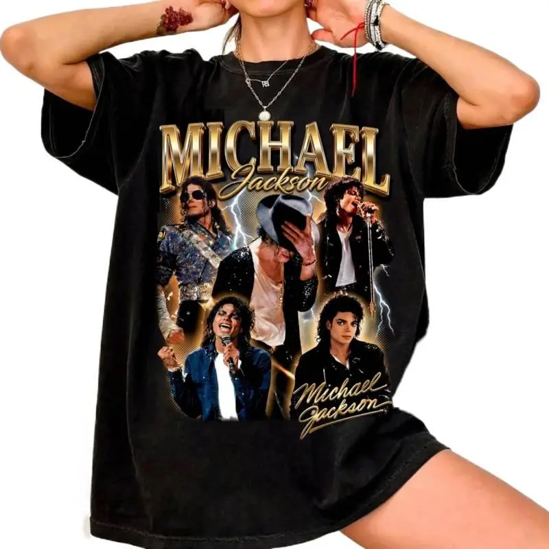 Men's 100% Cotton 180g Michael Jackson King Of Pop Graphic Tshirt - Menswear Top Apparel, Vintage Print Streetwear, Summer Casual Unisex Gift for Music Fans, TikTok Shop Deals, Clothe, Classic