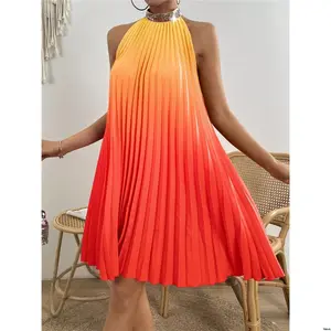 Vacation Year New For Pleated Sequin Contrast Breezaya Ombre Halter Dress Clothes Beach Outfits Women