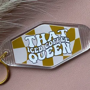 Gold And Cream Iced Coffee Queen Motel Keychain | Clear Coffee Lovers Keychain | Gift For Coffee Queen
