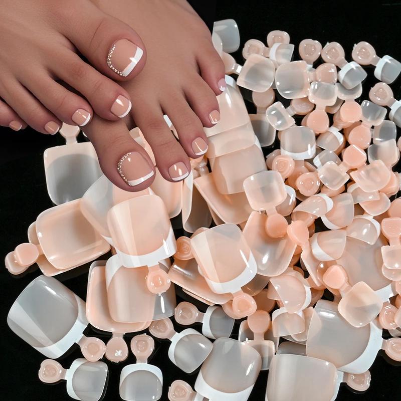 120Pcs 9-Colors French Fake Toenails Summer Short Square Press On Toe Nails Tips Glossy Pink Brown Full Cover False Toenail Easy to Use Long Lasting Nail Art Decorations