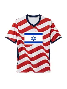 A must-have sports jersey for the summer season! Featuring a unique red-and-white wavy stripe design paired with the classic Israeli flag motif, this is the perfect choice—whether you're a football fan or a gentleman who loves outdoor leisure.