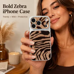 Zebra Print Phone Case for iPhone 13–17 Pro Max, Shockproof Animal Pattern Cover with Large Camera Cutout for Women