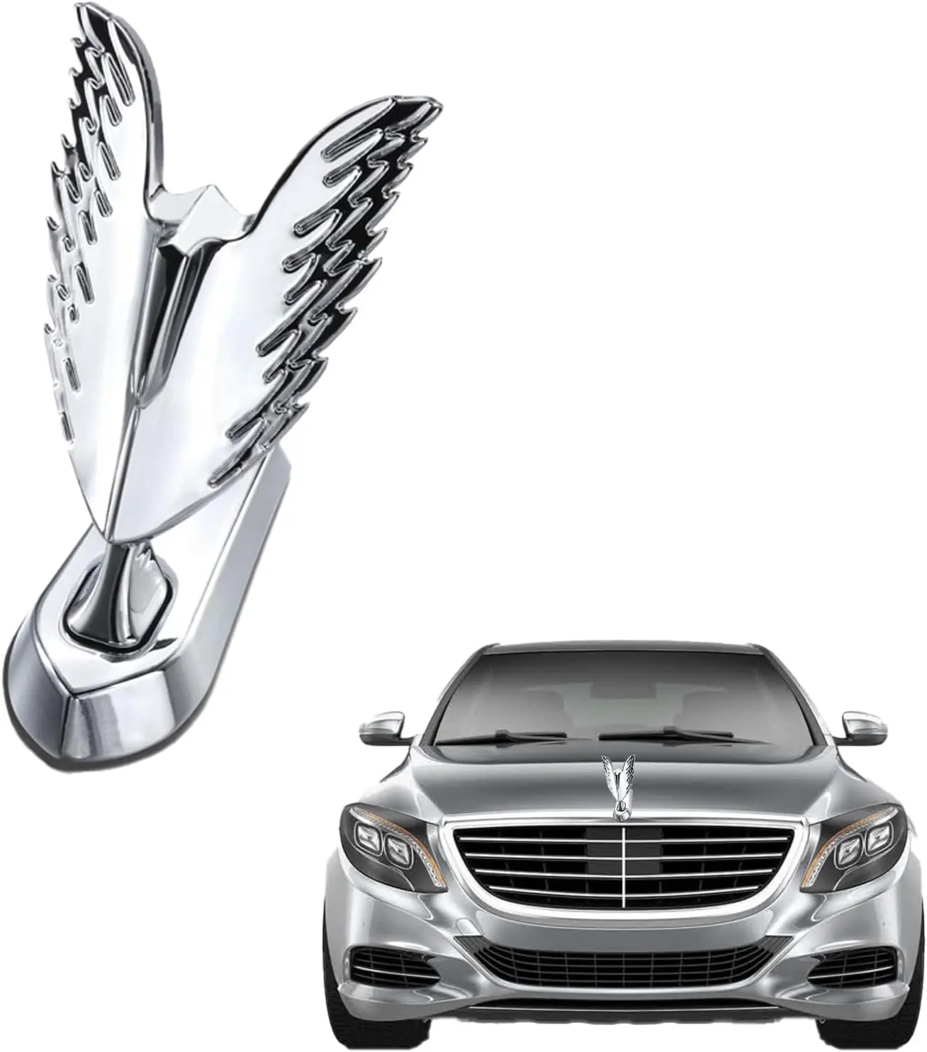 Angel Wings Hood Ornament,Car Chromed Metal Hood Ornament Electroplating,Front Hood Sticker, Car Decoration Accessories