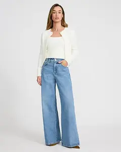 High Waisted Relaxed Wide Leg Stretch Jeans, Comfortable Denim Pants with Loose Fit, Casual Streetwear Everyday Women Jeans