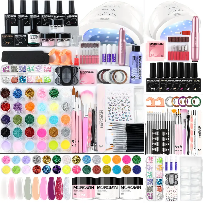 MOROVAN Blossom Acrylic Nails Kit - Professional All-Inclusive Manicure Starter Kit for Beginners, Adults, Chic Decorated Acrylic Overlays & Fake Nails Extension, 3+ Weeks Wear, 24-Month Warranty, Women's Gift