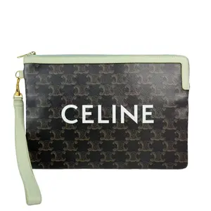 Pre-owned Celine Leather Clutches & Wristlets Logp Zip Wristlet Triomphe Coated Canvas Clutch