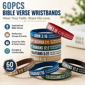 60pcs Christian Bible Verse Bracelets Wristbands - Religious Scripture Gifts Suitable for Sunday, Church Events, Daily Wear with Bible Verse Charms, Unisex for Men & Women, for Group Distribution