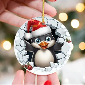 Penguin 3D Christmas Break Through Ornament, Christmas Round Ornament