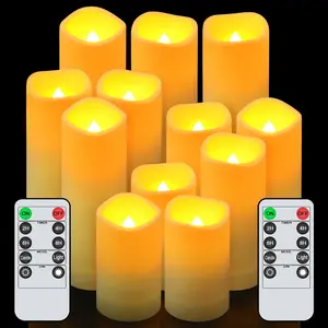 Waterproof Flameless Candle Set, 12 Pieces with 2 Remote Controls, Battery Powered Decorative Candles, Timer Function, Home and Wedding Party Decoration