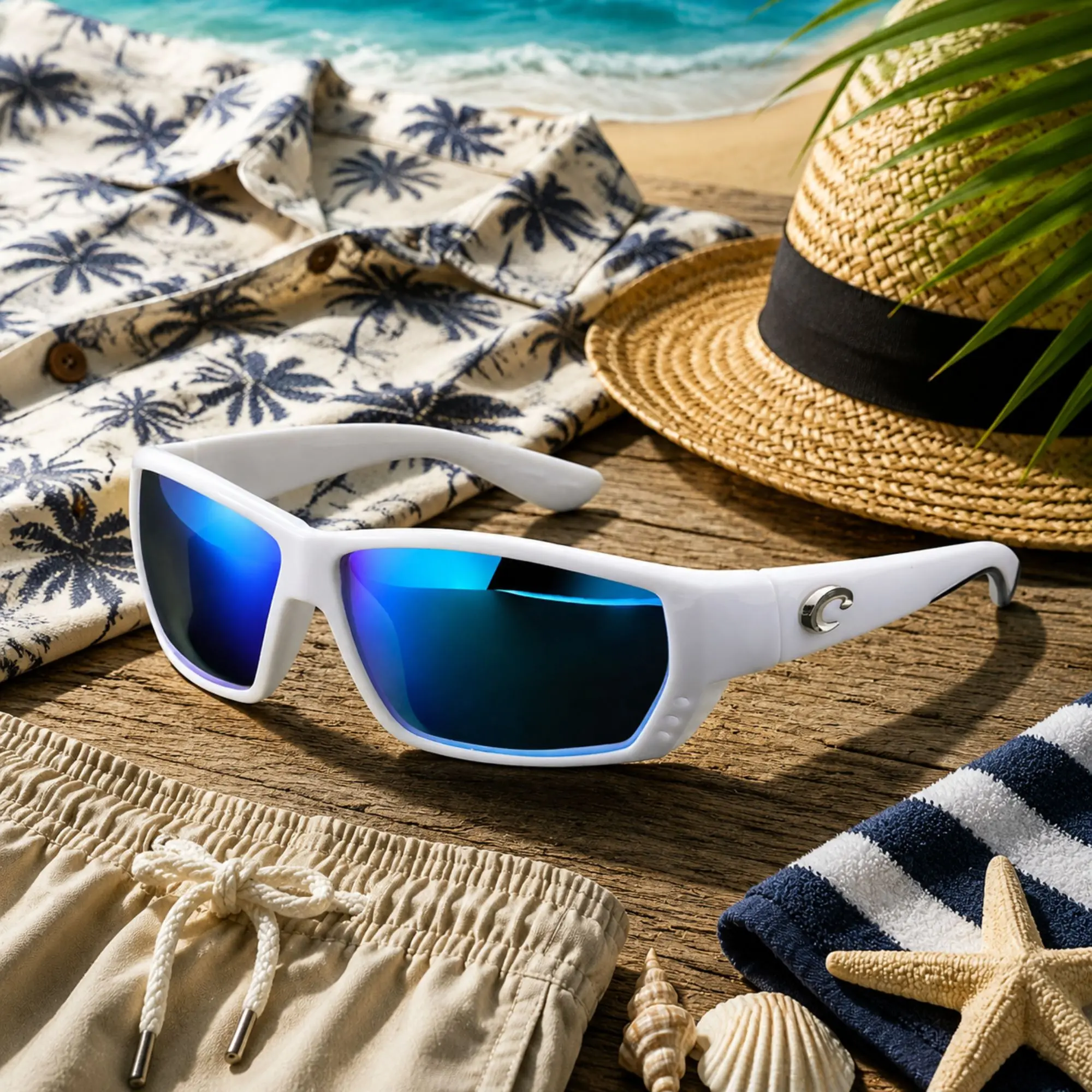580G Costa Del Mar Polarized Sunglasses for Men Women Blue Whitr with UV400 Protection for Fishing Boating Driving and Beach Adventures Full Box