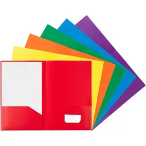 Legal Size Heavy Duty Plastic 2 Pocket Presentation Folders -  Primary Colors - 6/Pack