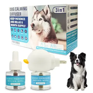 1-2 Pack Advanced Dog Calming Diffuser Kit , Stops Peeing Barking Anxiety Odorless Scented Room Aromatizer with Soft Blue Light Indicator for Calm Dog Environment