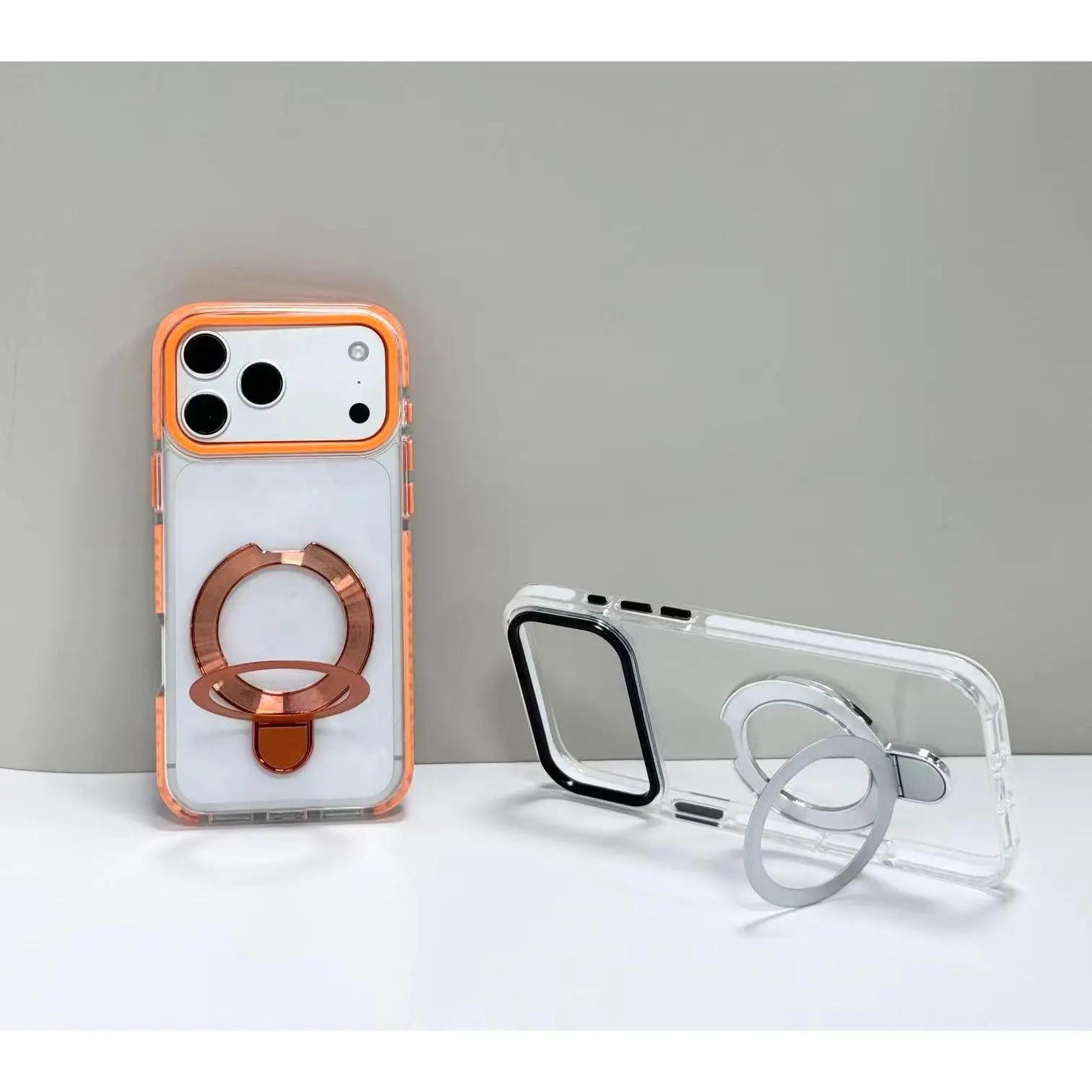 Rotating stand for Apple 17promax magnetic transparent phone case, color-blocking shockproof iPhone16 protective cover