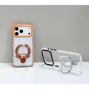 360 °       Rotating Stand Magnetic Clear Phone Case for iPhone 17 Pro Max, Color Blocking Shockproof Protective Cover for iPhone 16, Compatible with MagSafe, Anti‑Scratch Anti‑Drop Slim Case for Men Women