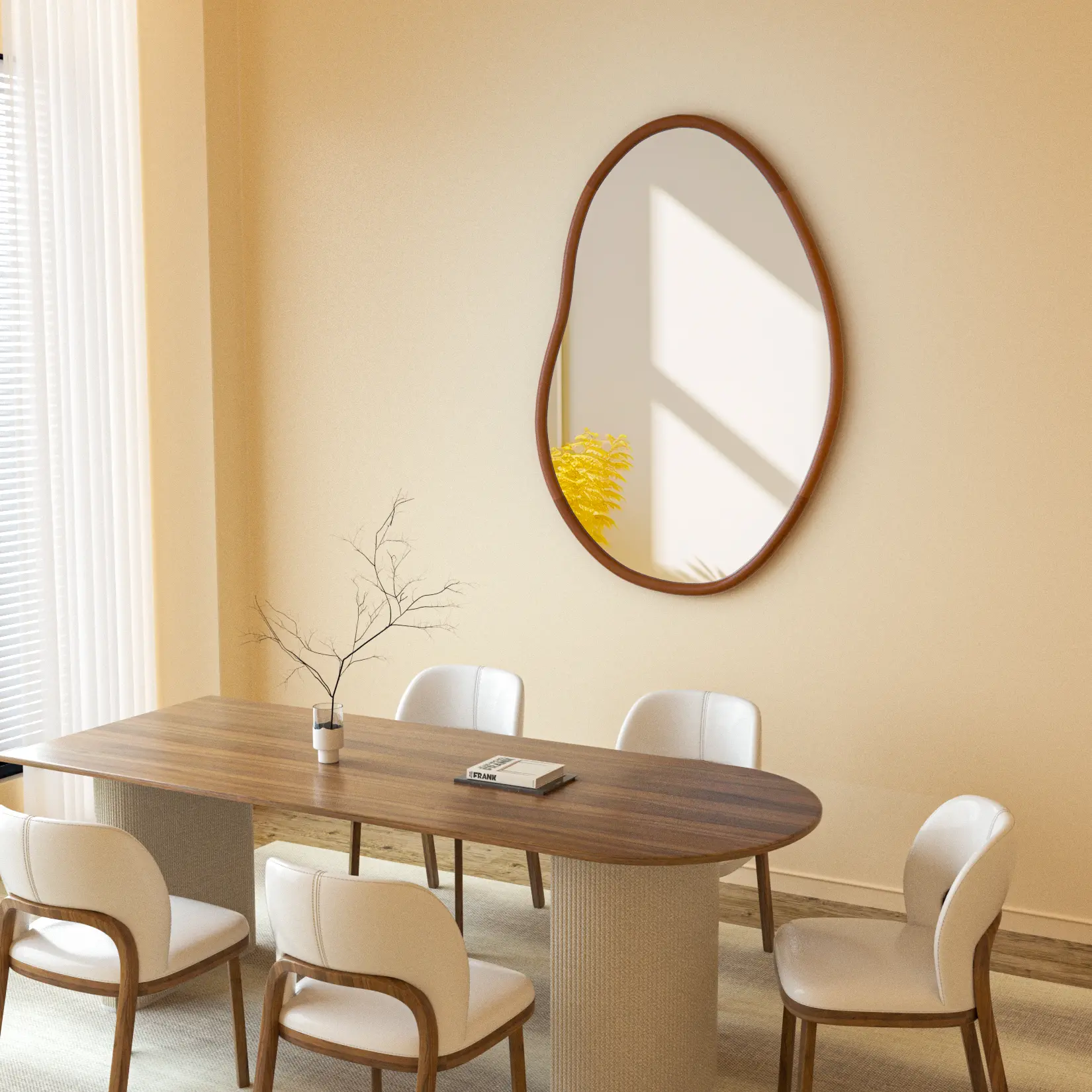 Retro Wall Mirror Irregular Wood Frame Vanity Mirror Horizintal/Vertical Hanging Mirror