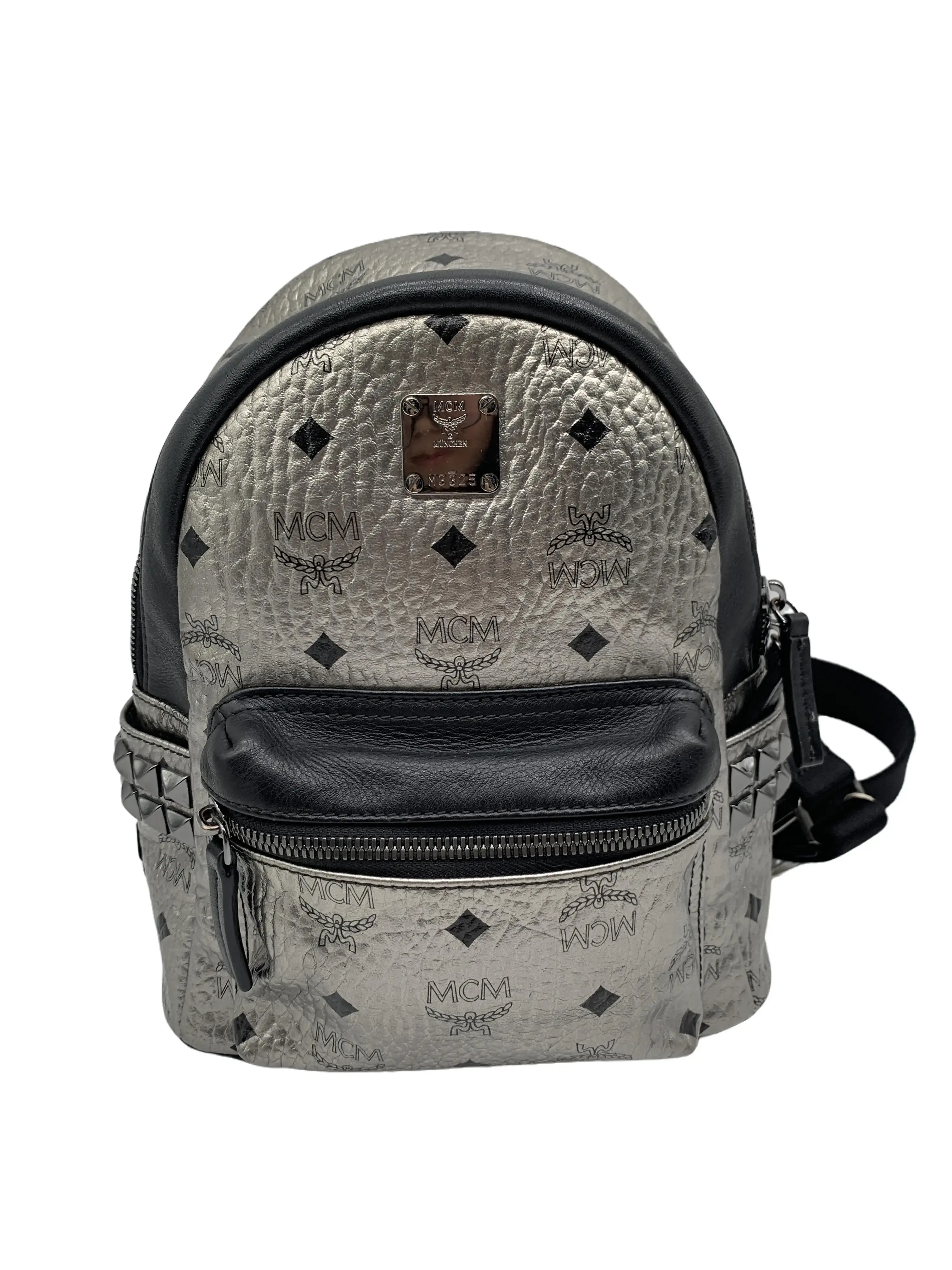 Pre-owned MCM Silver Visetos Mini Studded Backpack/SD07602010/2010